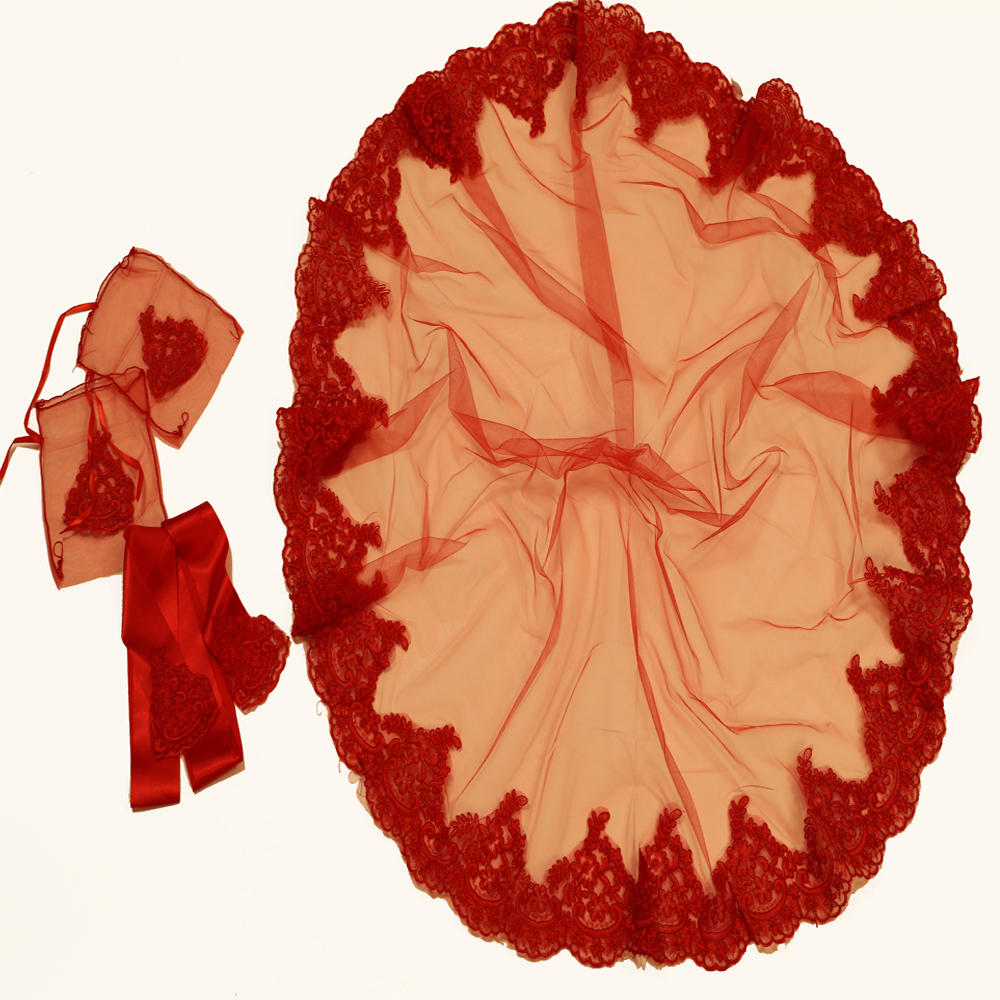    Ensemble d'accessoires de mariée (ensemble de ceinture de voile et de gants de henné) - rouge 