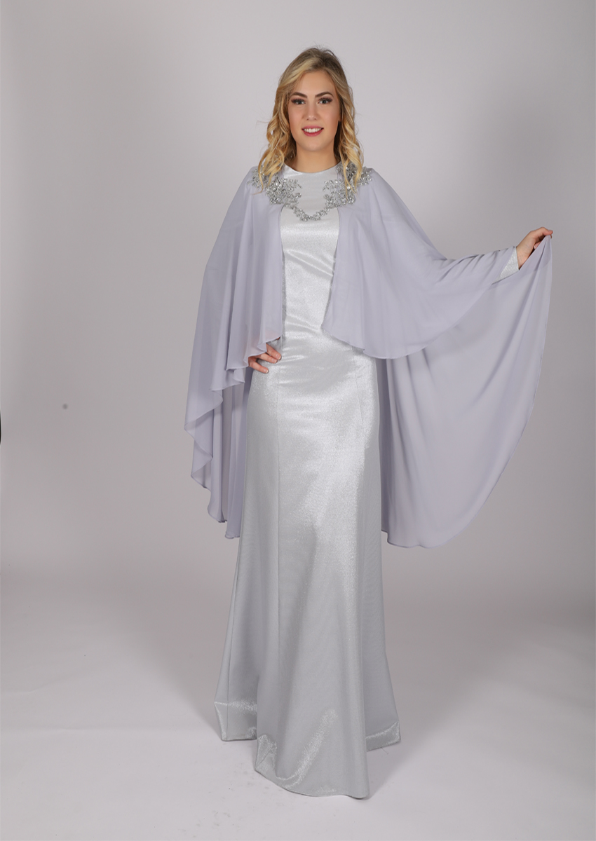 Robe longue cape Loreen -  bleu clair