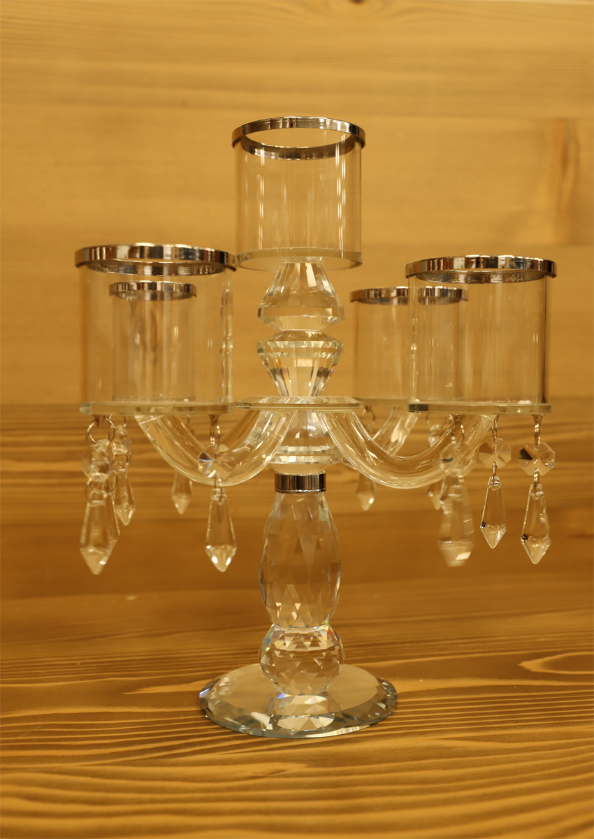 Chandelier en verre pour 5 bougies - argenté