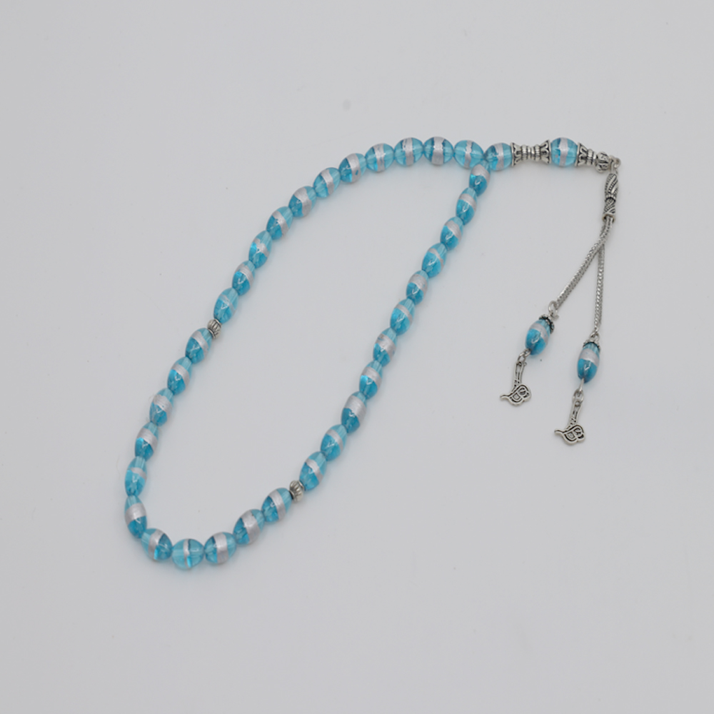 Tasbih - Perles de prière à motif 33 pièces - bleu ( perles grand ) 