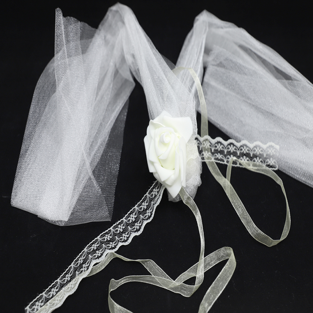 Décoration voiture mariage rétro en tulle avec fleur ( vendu par lots de 5 pièces ) blanc