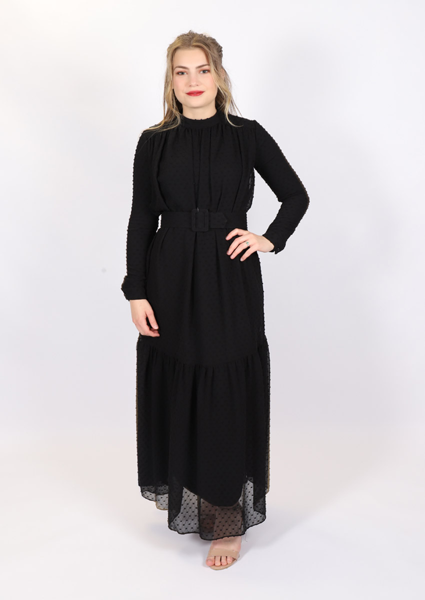 Robe longue à pointillé Loreen - noir