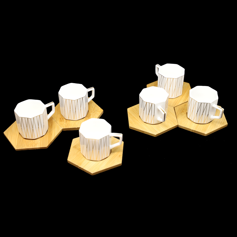 Set de café 6 pièces Almina bambou symétrique - doré