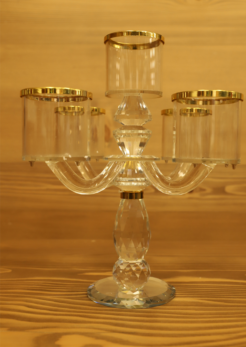 Chandelier en verre pour 5 bougies - or
