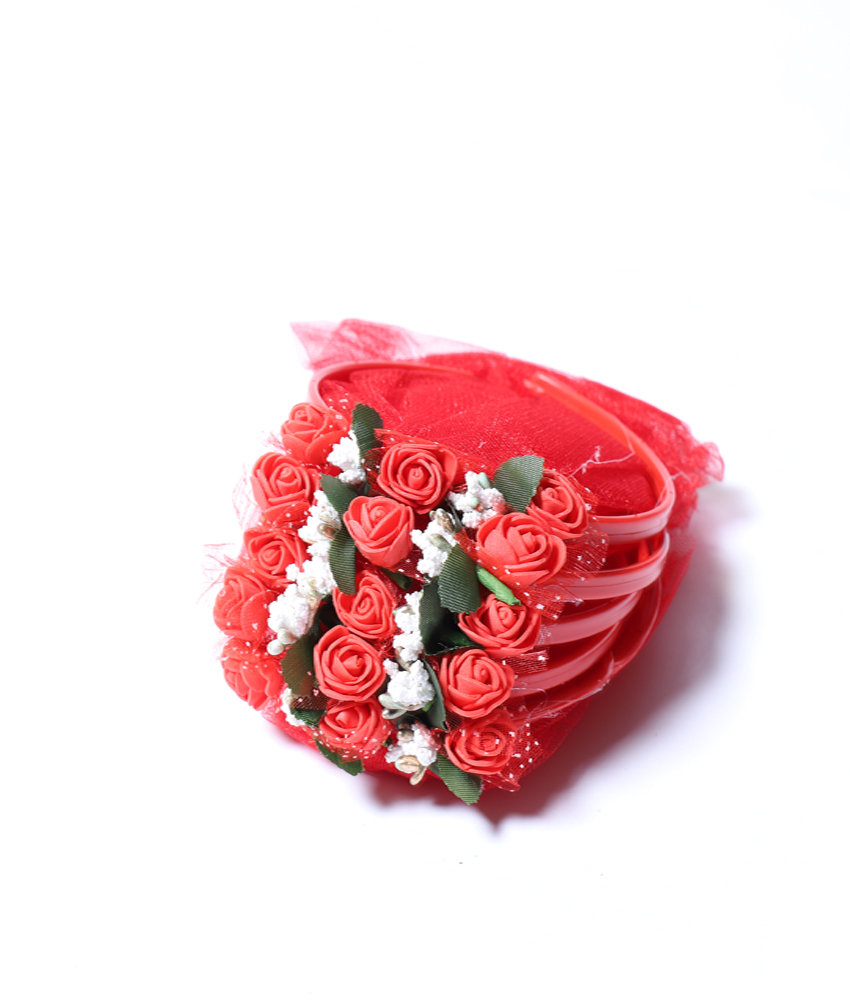 Accessoires de cheveux avec fleur et tulle ( lot de 12 pièces )  rouge/blanc