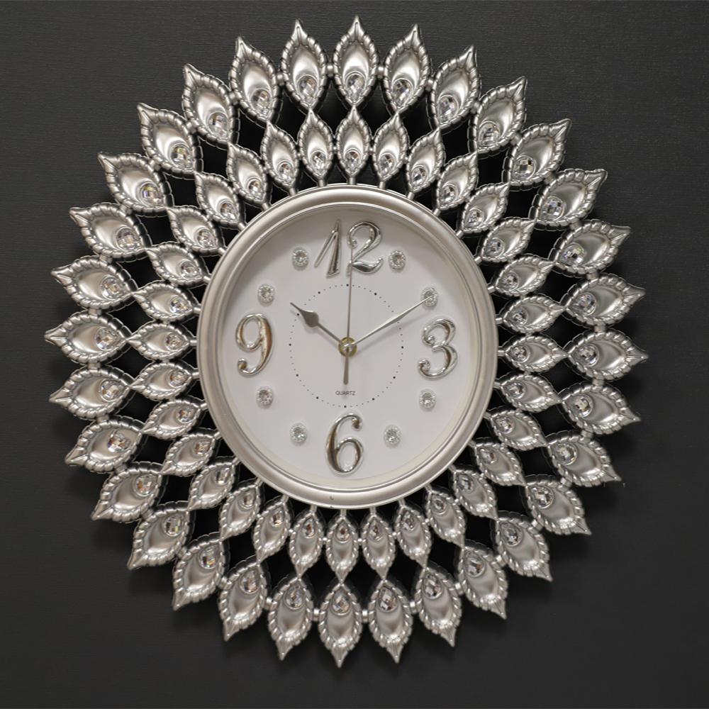  Horloge murale argentéavec Strass transparent D.44 cm