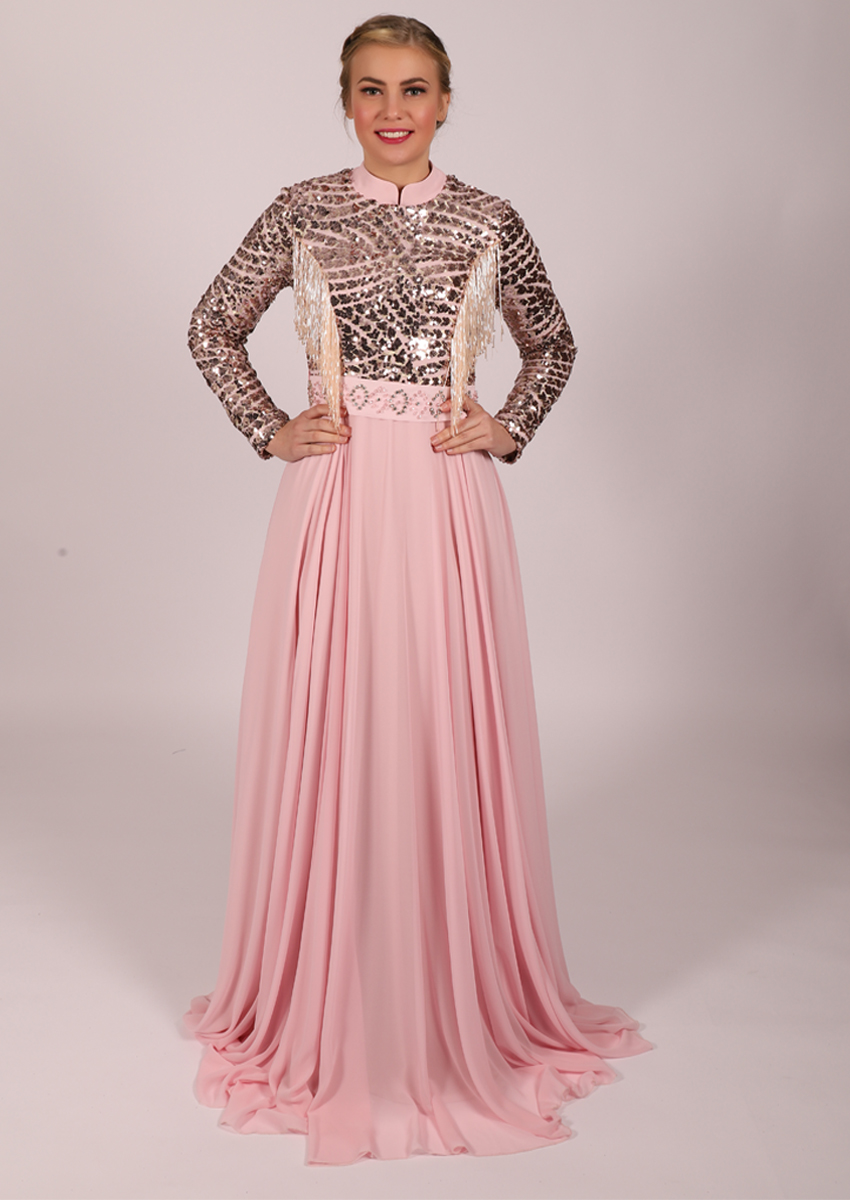 Robe longue à perle - rose