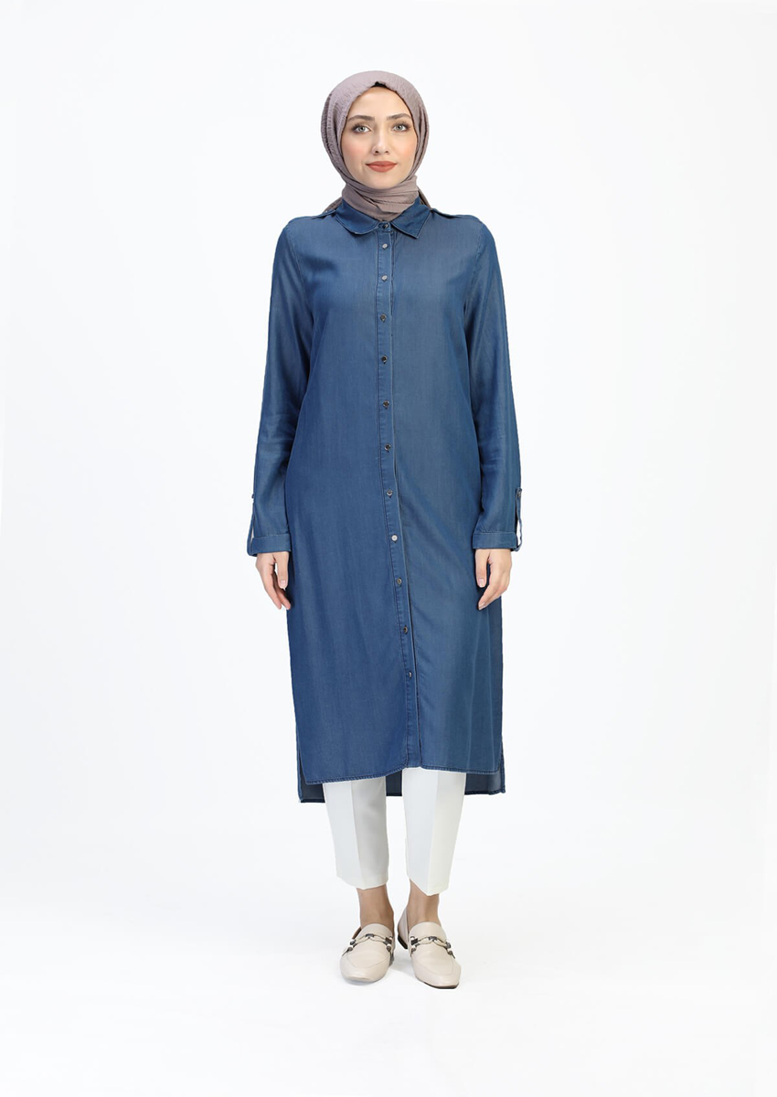 Tunique détaillée en jeans 1411 - bleu foncé