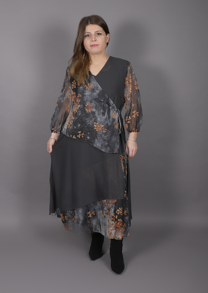 Robes mi longue à fleur Ksas - gris/ orange