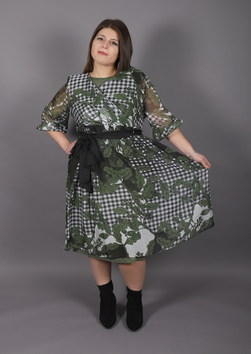 Robe trapèze à motif Ksas - kaki