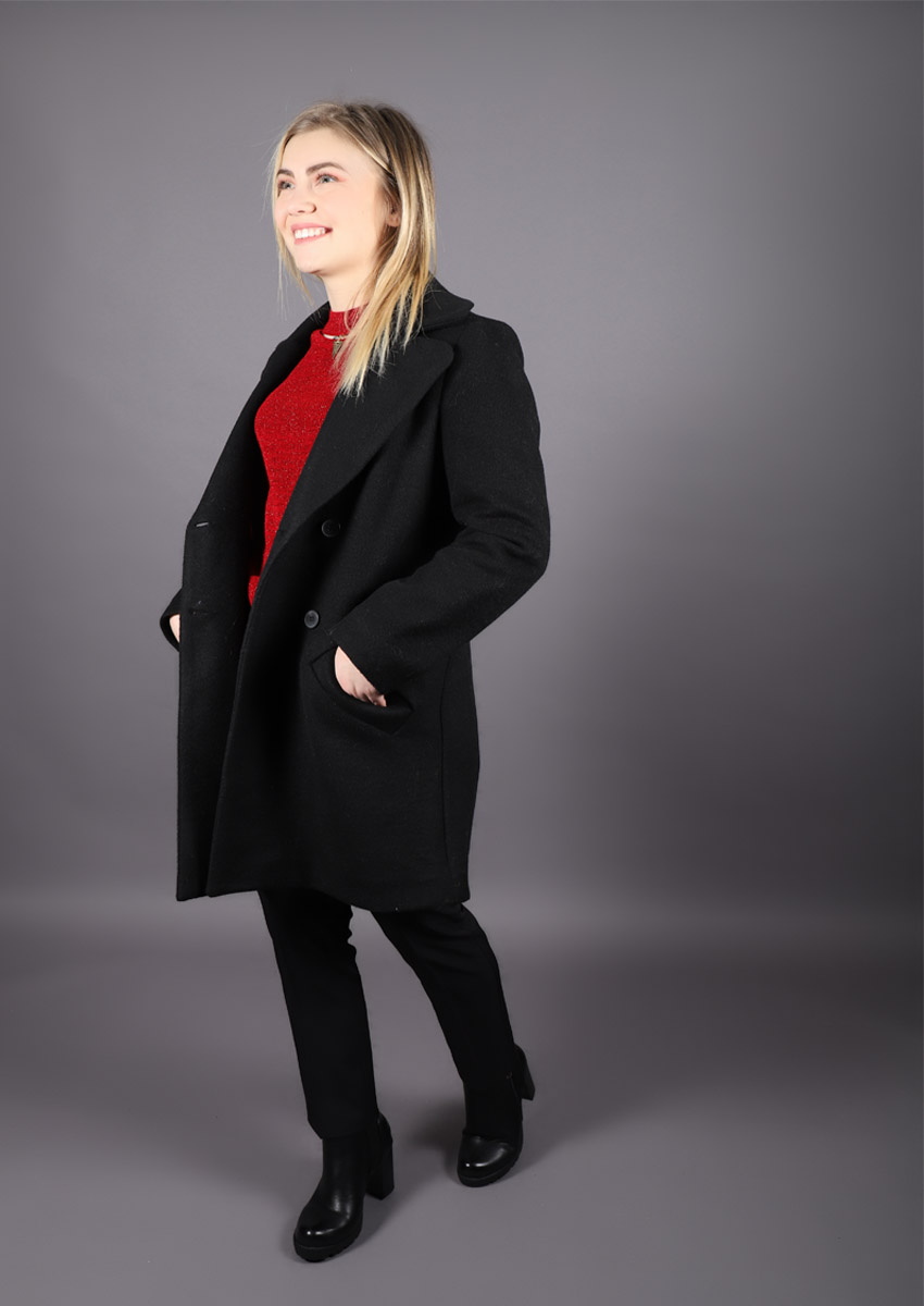 manteau noir suedine