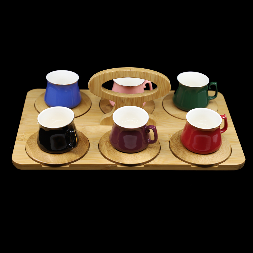 Ensemble de café 6 pièces avec plateau bambou Almina multicolore A-7541 