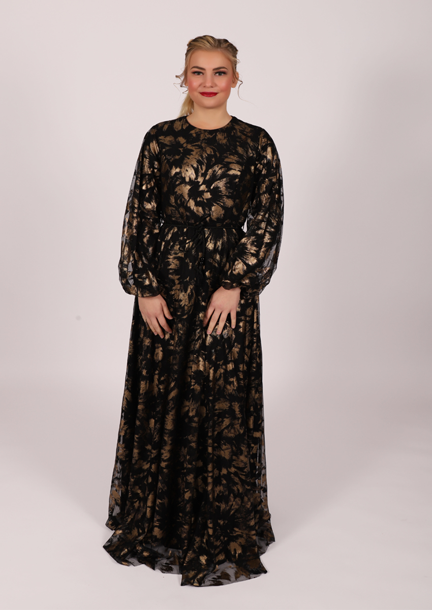 Robe longue glamour Famelin noir dore