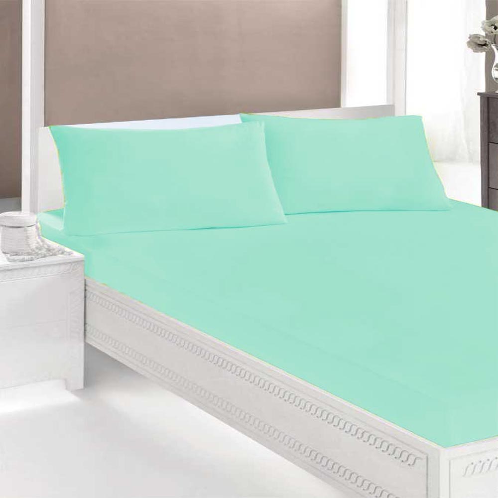 Drap housse élastique coton Ipekce 160x200cm - vert d'eau 