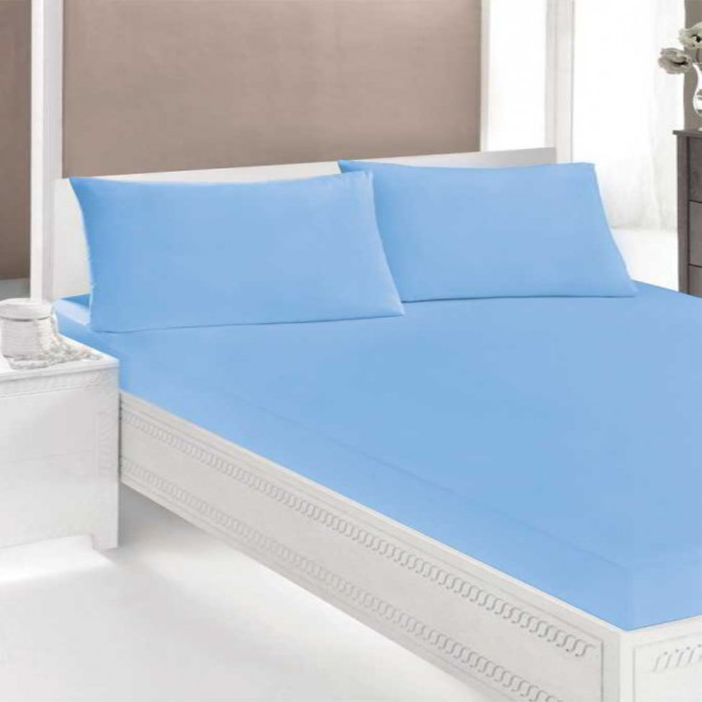 Drap housse élastique coton 2 personnes Ipekce 160x200cm - bleu