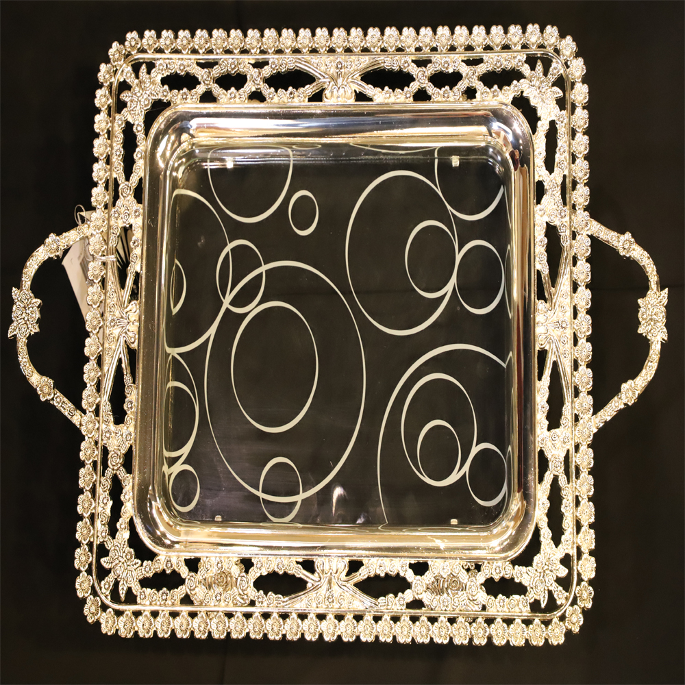 Plateau rectangle en acier à motif verre - argenté