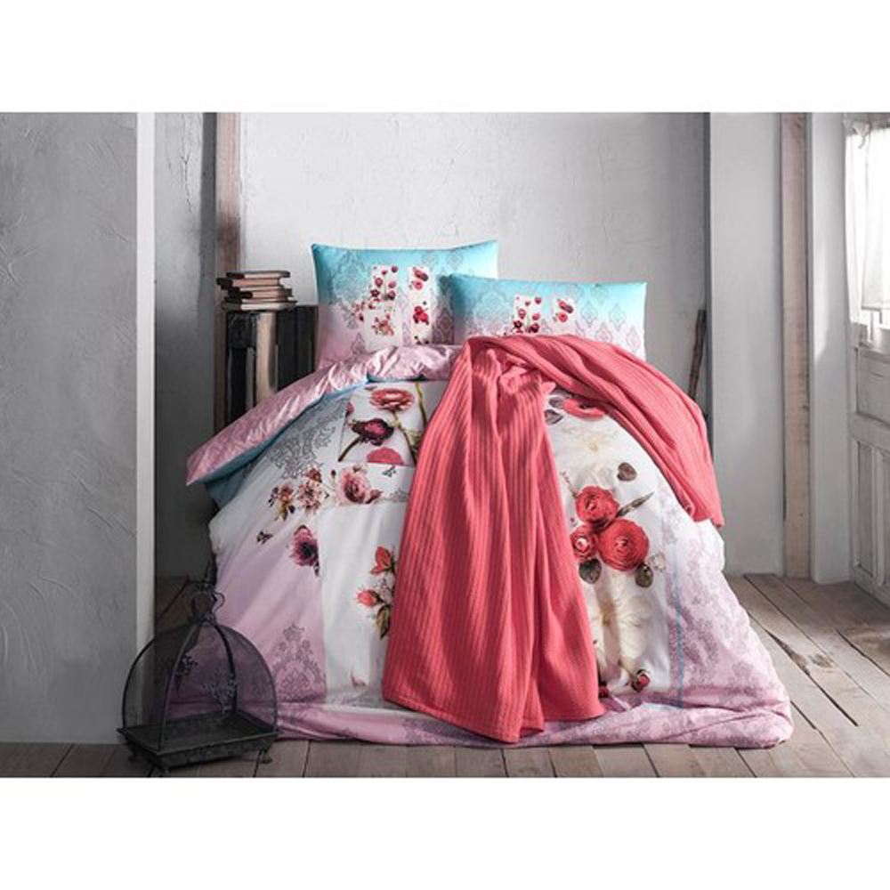 İpekçe Home Ensemble de housse de couette 2 personne Önder Storway avec couverture rena rose