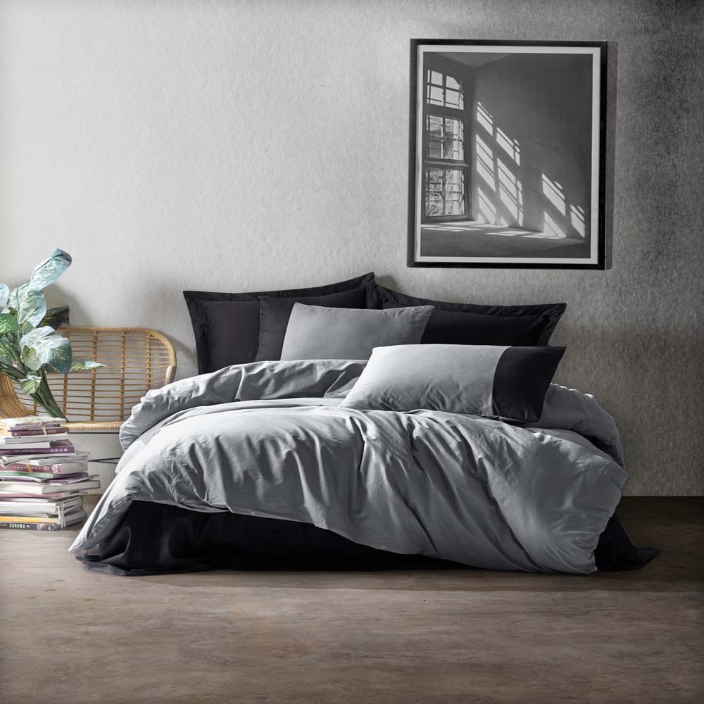 Home - Ensemble de housse de couette Gris 135x200 cm Coton