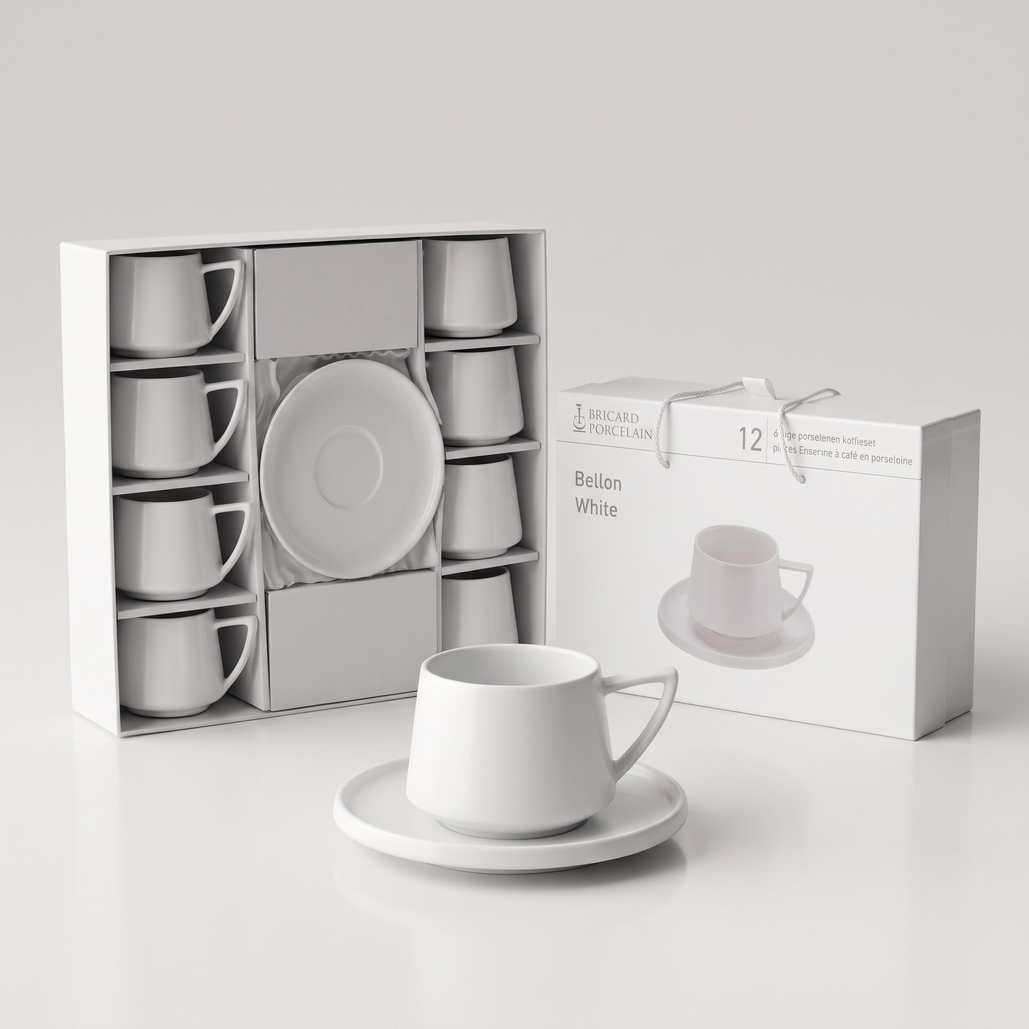 Ensemble à Café en Porcelaine "Bellon White" (12 Pièces) - Bricard Porcelain
