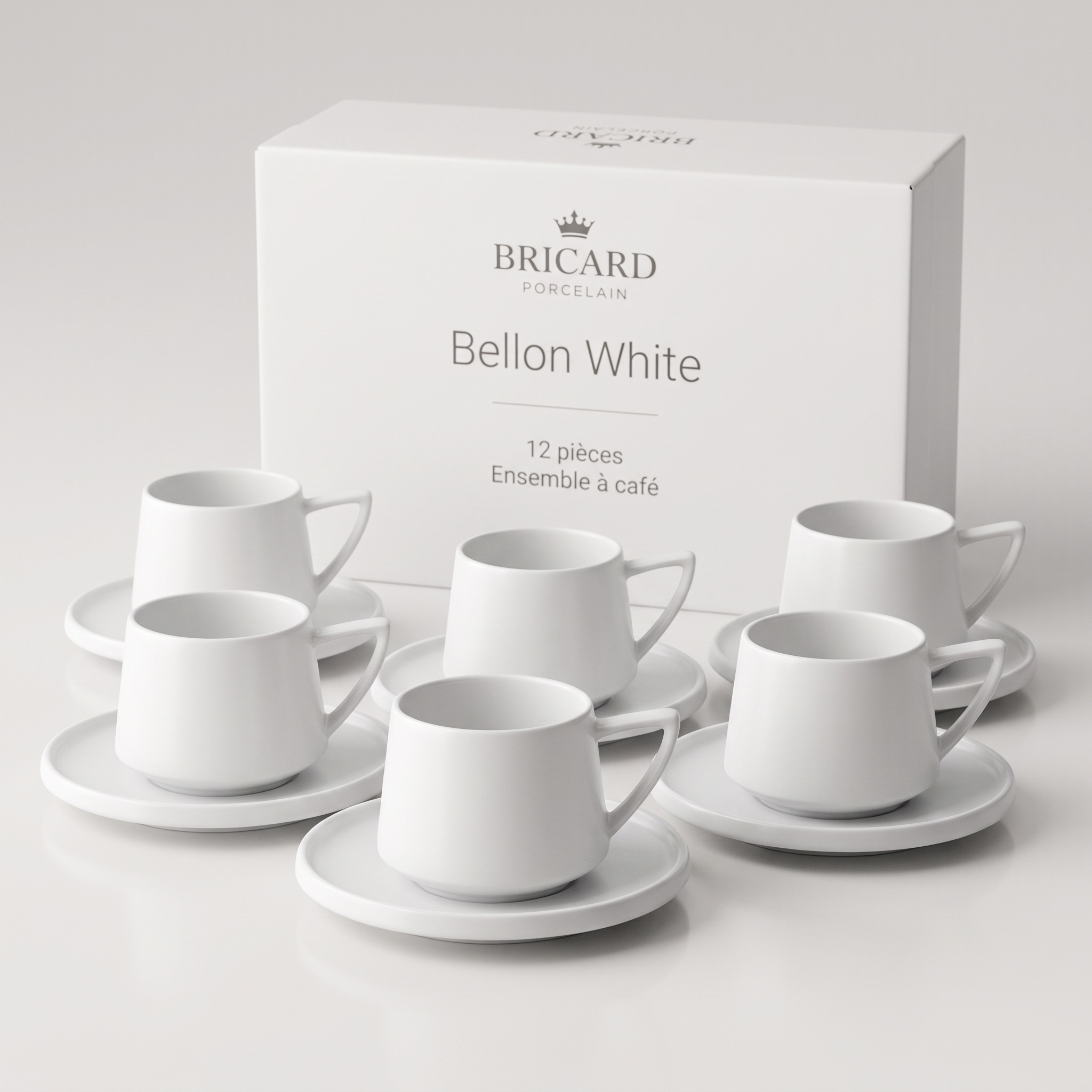 Ensemble à Café en Porcelaine "Bellon White" (12 Pièces) - Bricard Porcelain