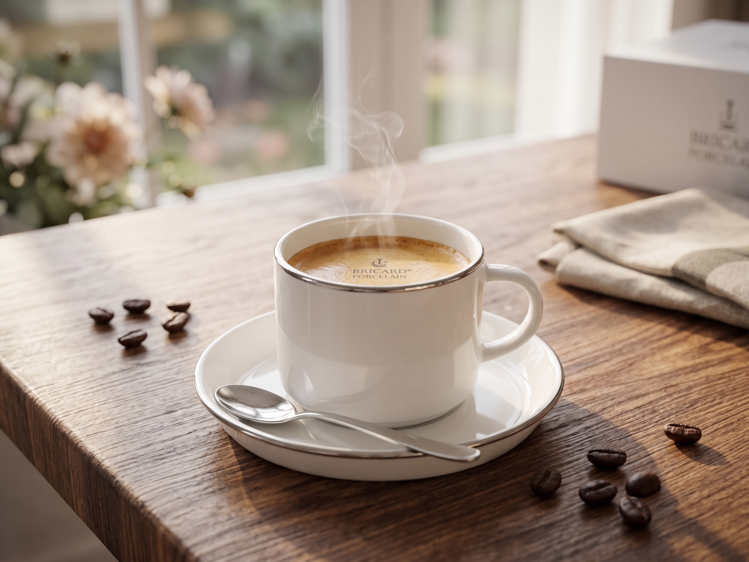 Service de 6 Tasses Bricard Porcelain avec Liseré Argenté - Blanc Classique