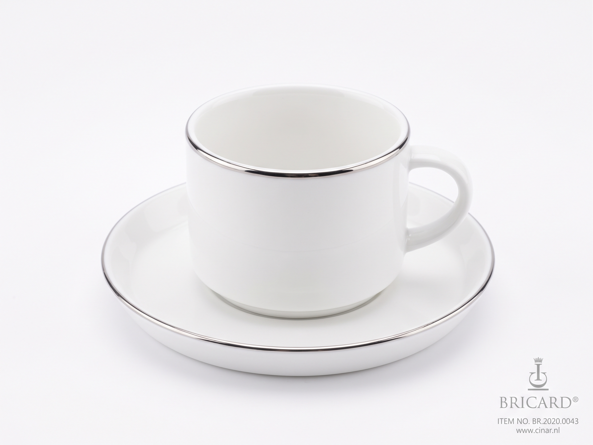 Service de 6 Tasses Bricard Porcelain avec Liseré Argenté - Blanc Classique