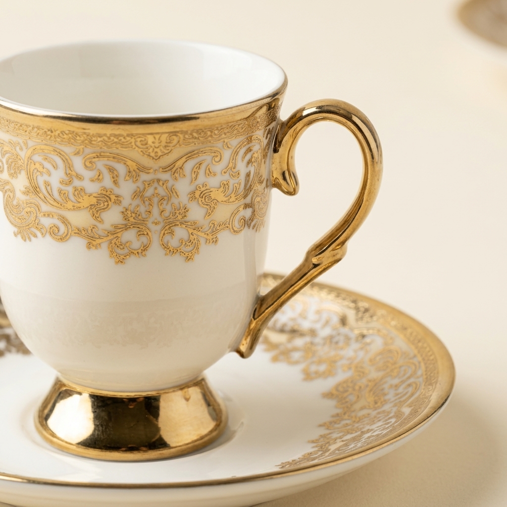 Service de Tasses à Café Turc en Porcelaine Dorée Paçi - 6 Personnes
