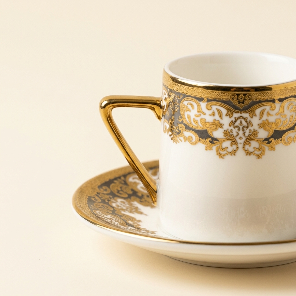 Service de Tasses à Café Turc en Porcelaine Dorée - 6 Personnes