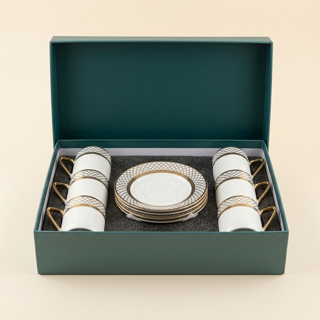 Service de 6 Tasses à Café Turc en Porcelaine Dorée - Paçi