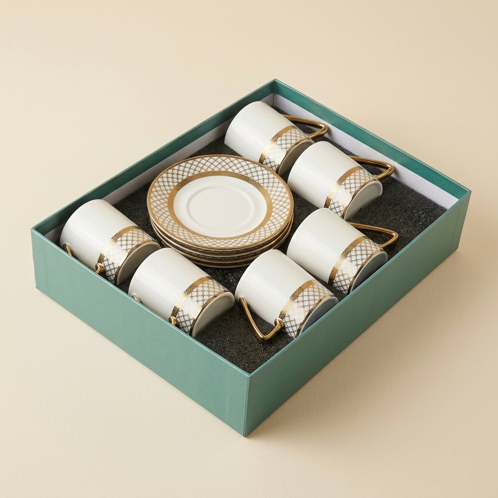 Service de 6 Tasses à Café Turc en Porcelaine Dorée - Paçi