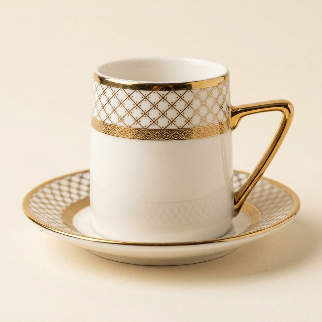Service de 6 Tasses à Café Turc en Porcelaine Dorée - Paçi