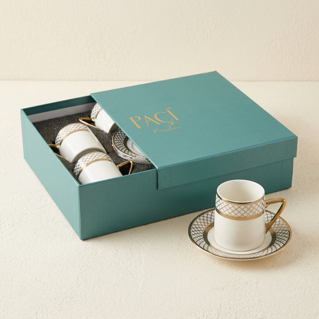 Service de 6 Tasses à Café Turc en Porcelaine Dorée - Paçi