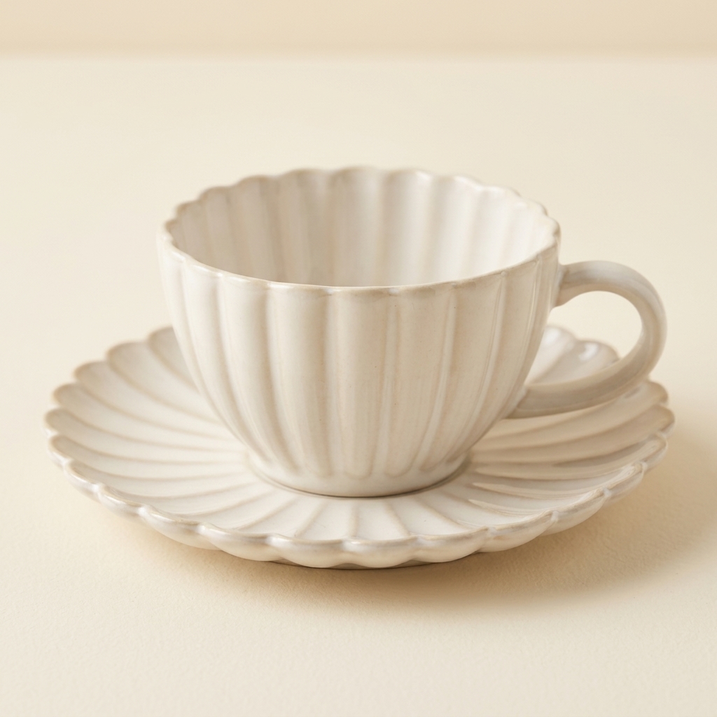 Service de 6 Tasses à Café avec Soucoupes en Porcelaine Bloomy - Almina (12 Pièces)