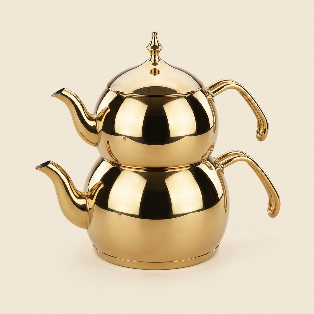 Service à Théière Turque Korkmaz Hanedan Gold Premium - Inox Doré