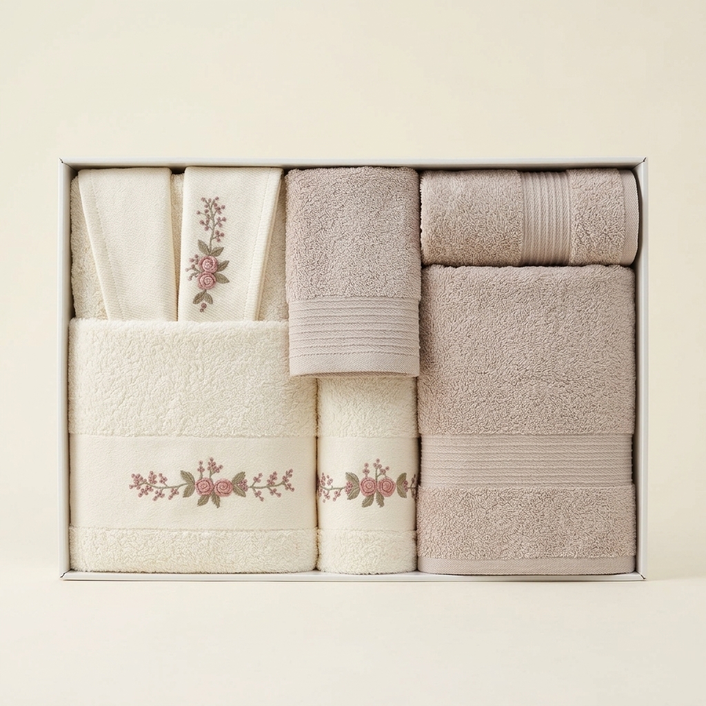 Coffret de Bain Familial 6 Pièces - 2 Peignoirs et 4 Serviettes Brodés