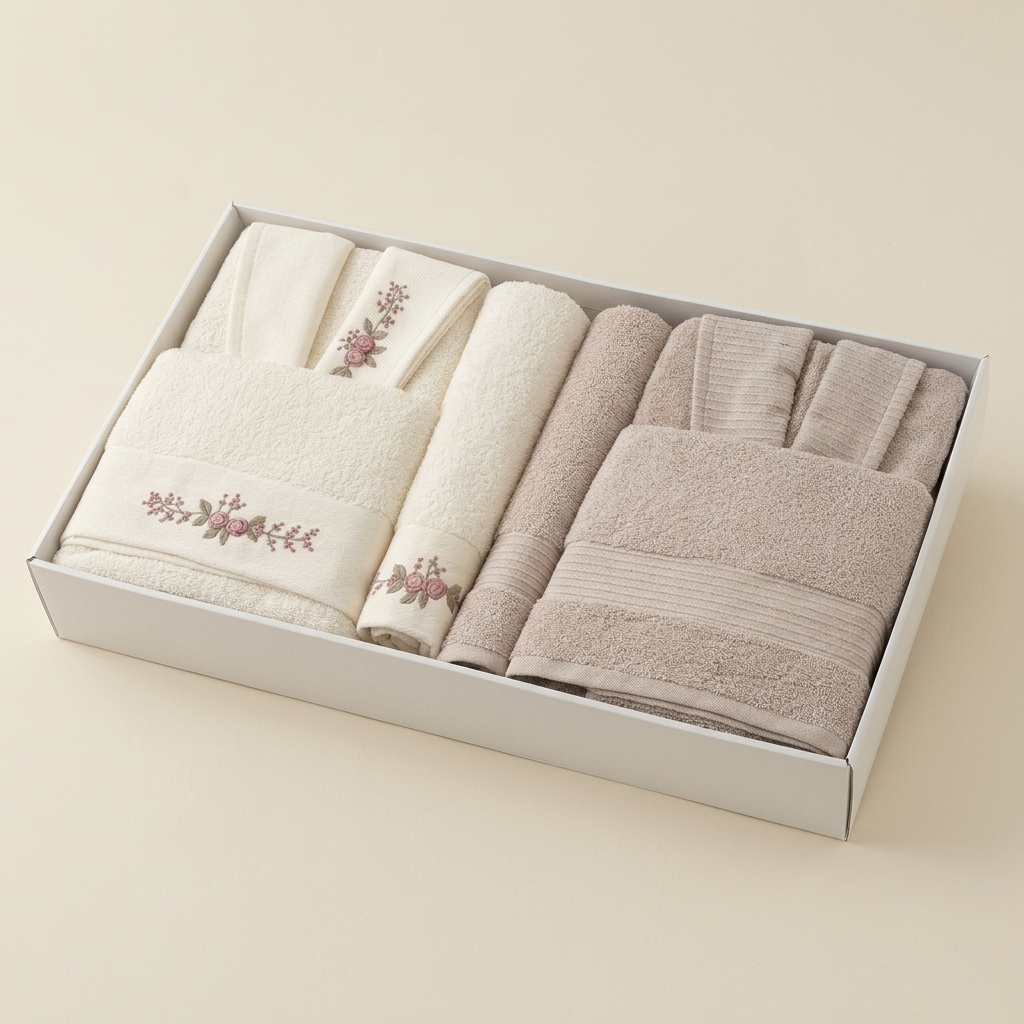 Coffret de Bain Familial 6 Pièces - 2 Peignoirs et 4 Serviettes Brodés