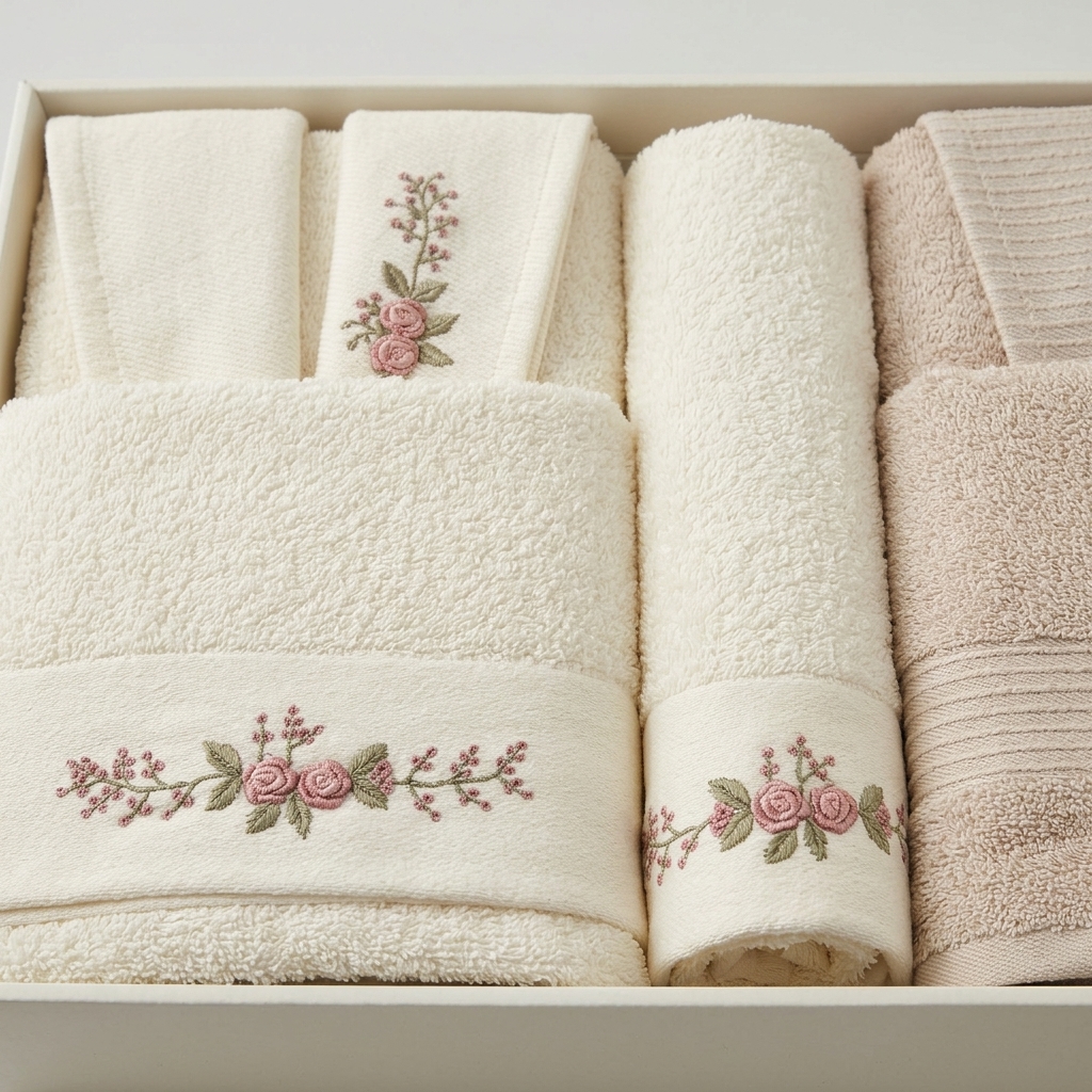Coffret de Bain Familial 6 Pièces - 2 Peignoirs et 4 Serviettes Brodés
