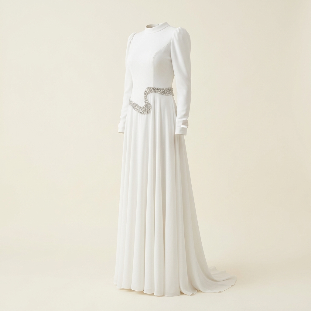 Robe de Soirée Longue Blanche avec Broderie Perlée