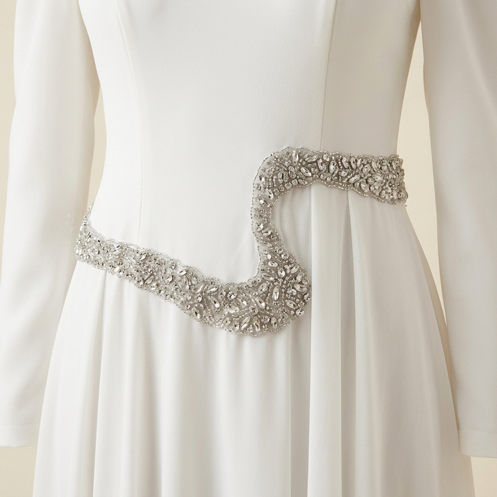 Robe de Soirée Longue Blanche avec Broderie Perlée