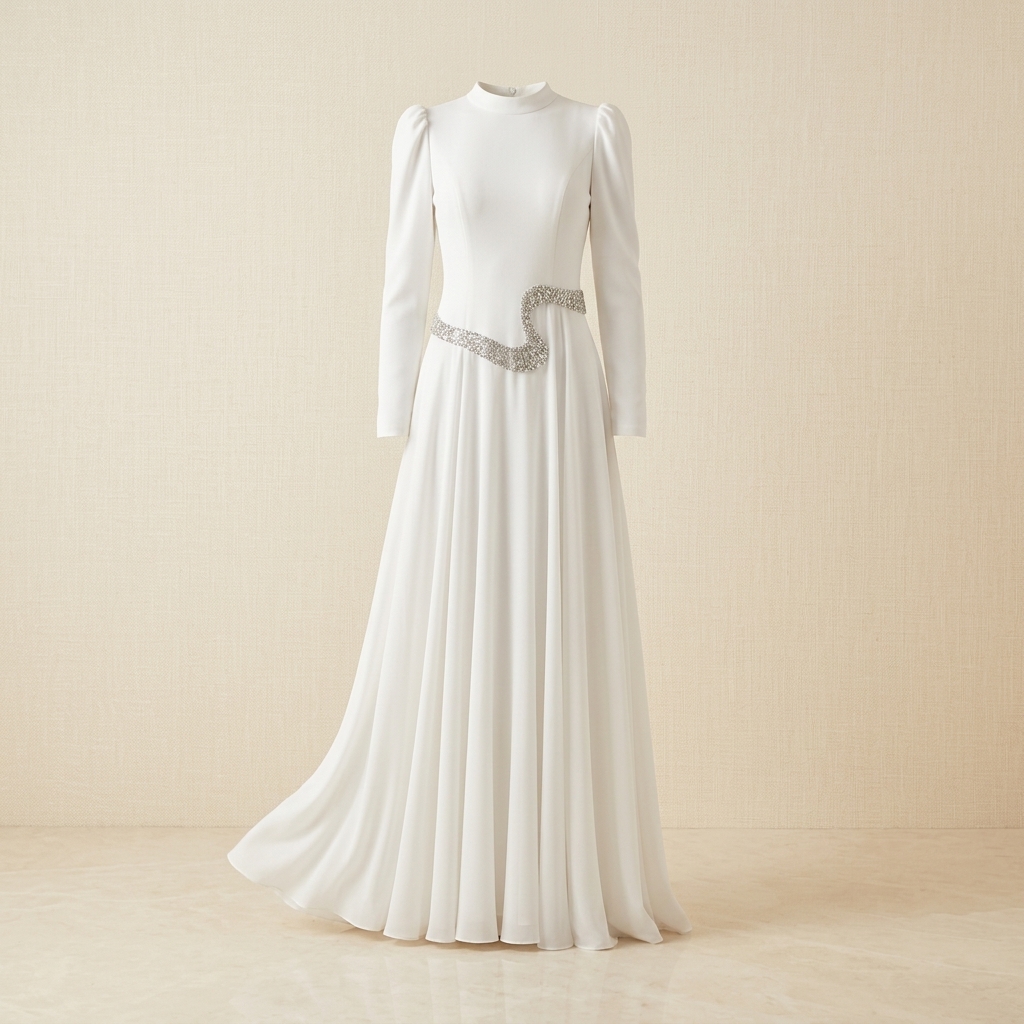Robe de Soirée Longue Blanche avec Broderie Perlée
