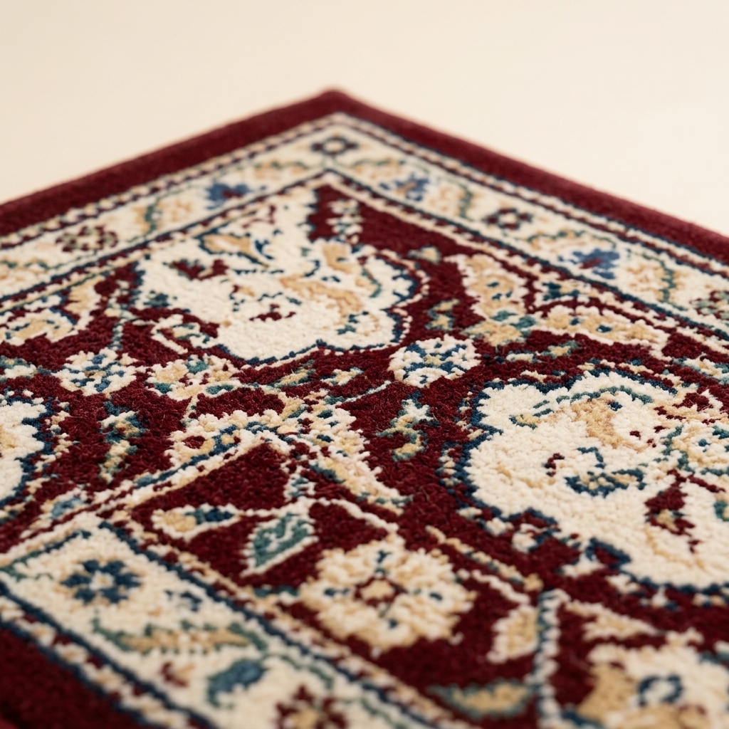 Tapis de Salon Classique à Motifs Orientaux - Rouge Bordeaux et Crème