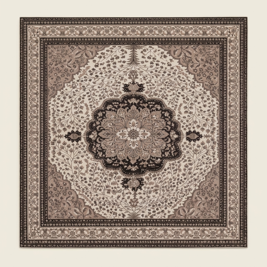 Tapis de Salon Classique à Motifs Orientaux - Beige et Taupe