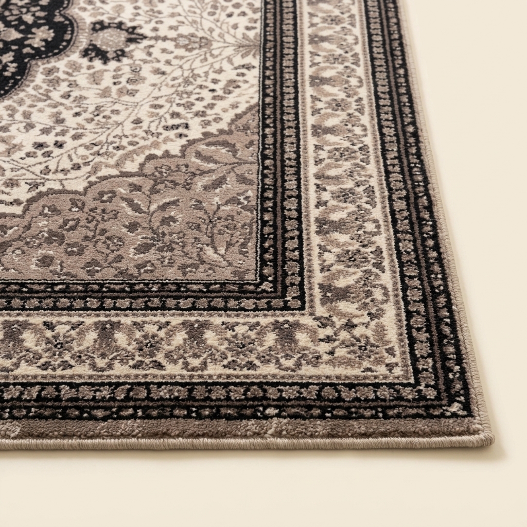 Tapis de Salon Classique à Motifs Orientaux - Beige et Taupe