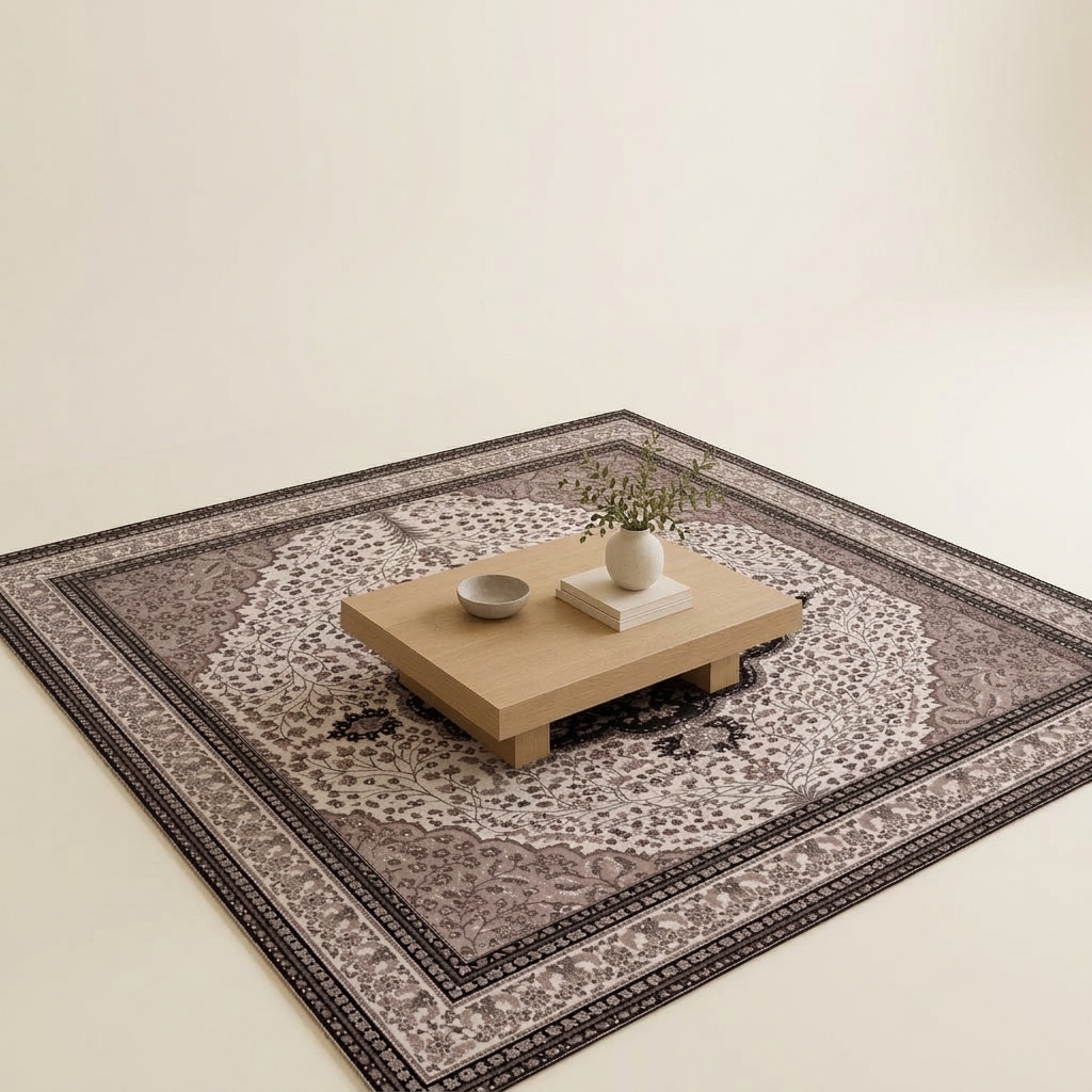 Tapis de Salon Classique à Motifs Orientaux - Beige et Taupe