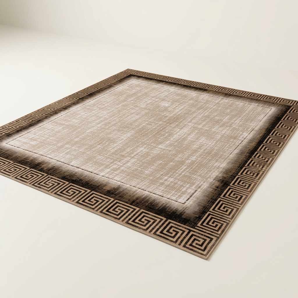 Tapis de Salon Moderne à Motif Grec Beige et Taupe