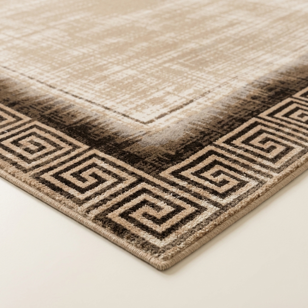 Tapis de Salon Moderne à Motif Grec Beige et Taupe
