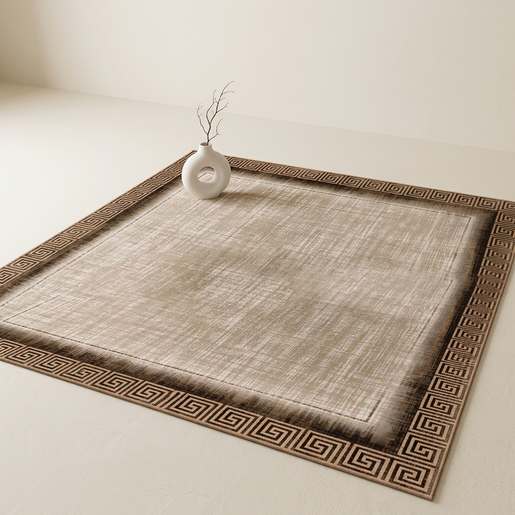 Tapis de Salon Moderne à Motif Grec Beige et Taupe