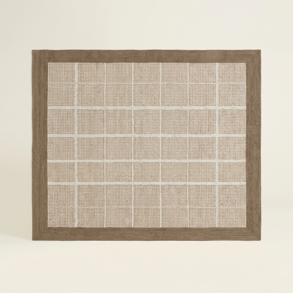 Tapis de Salon Moderne à Motifs Géométriques et Bordure Contrastée