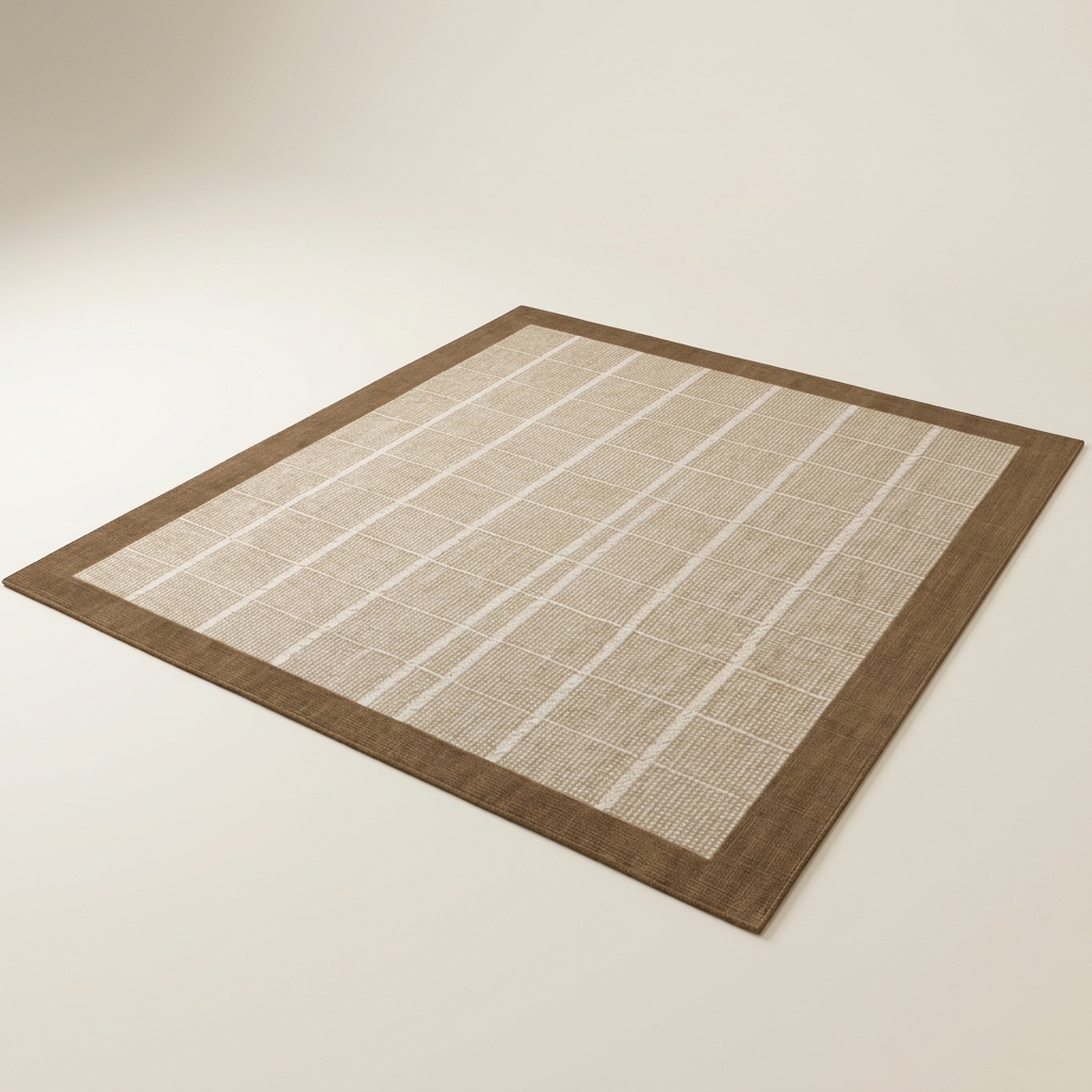 Tapis de Salon Moderne à Motifs Géométriques et Bordure Contrastée