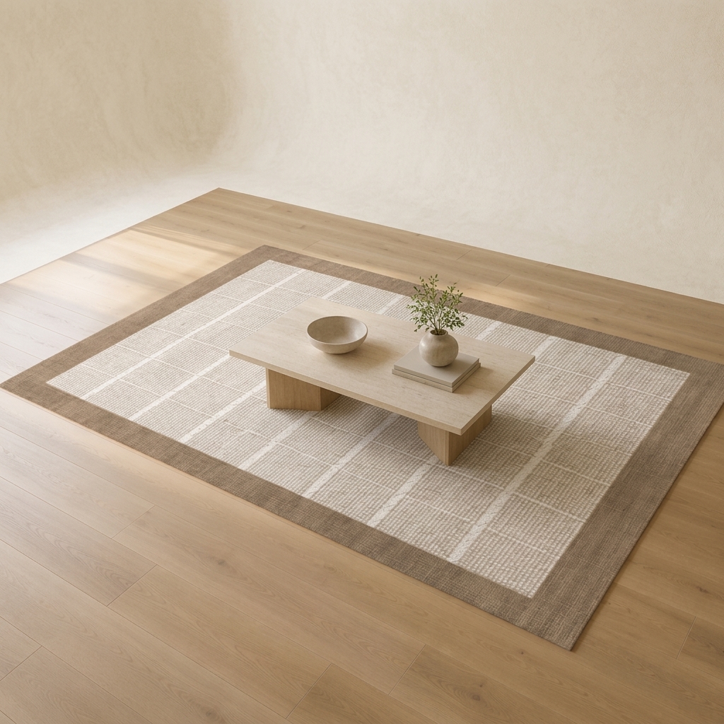 Tapis de Salon Moderne à Motifs Géométriques et Bordure Contrastée